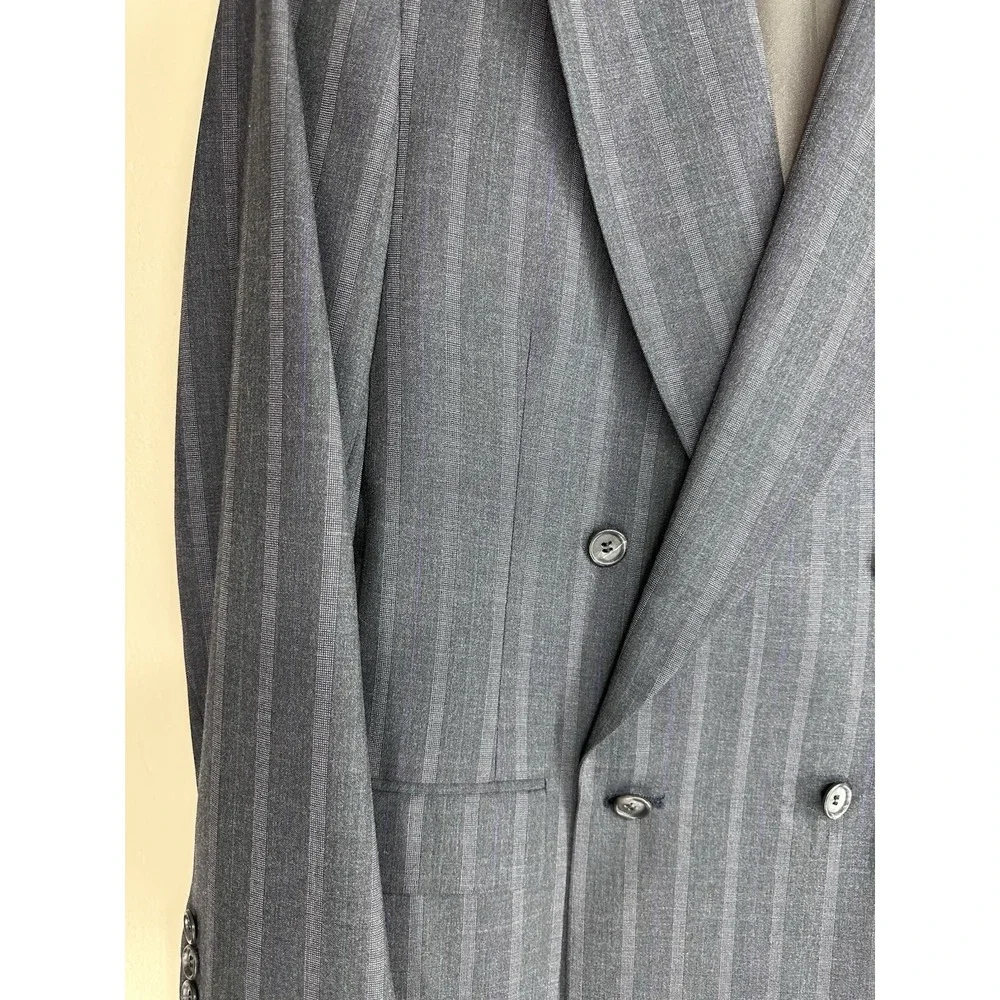 VTG 80s Alexander Julian SIZE 42R Pinstripe Navy Double Breasted 100% Wool USA